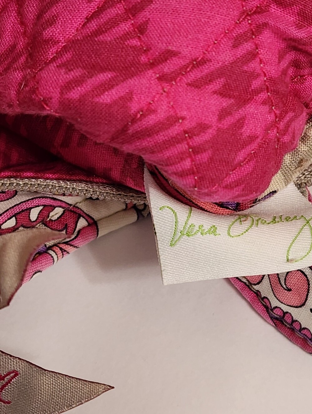 Vera Bradley Quilted Tote Shoulder Bag – Pink Paisley Floral Pattern 14" Wide - Picture 14 of 15